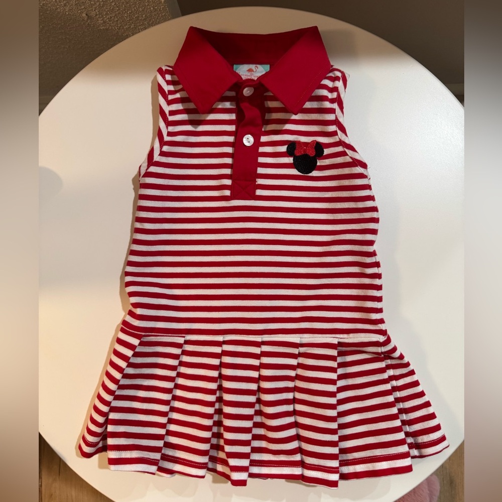 Girls' Red & White Striped Sleeveless Polo Dress, Minnie Mouse